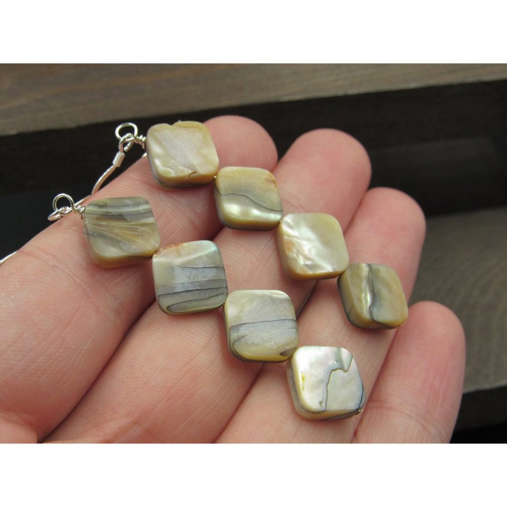 Sterling Silver Four Square Shell Dangle Earrings… - image 2